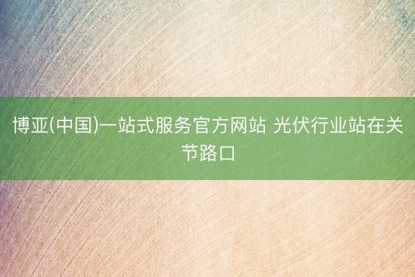 博亚(中国)一站式服务官方网站 光伏行业站在关节路口